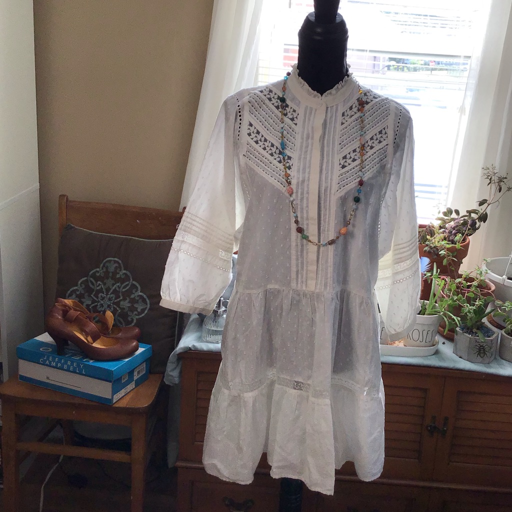 Nwot Anthropologie Ivory Cotton & Lace Dress Sz S